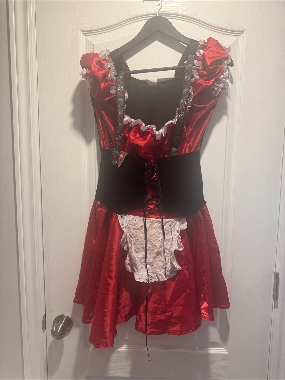 M/L Red Riding Hood Costume Dress Lace Up Corset Maid Cottagecore Coquette